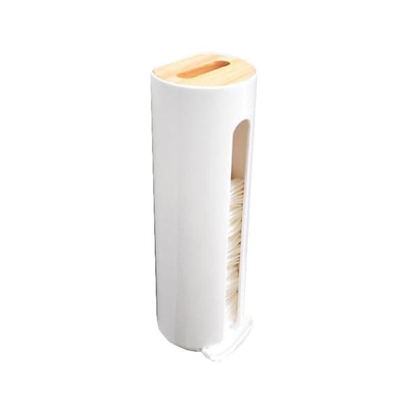 Bomullsdispenser, bomullshållare, självhäftande krok, Laresa vit/bambu