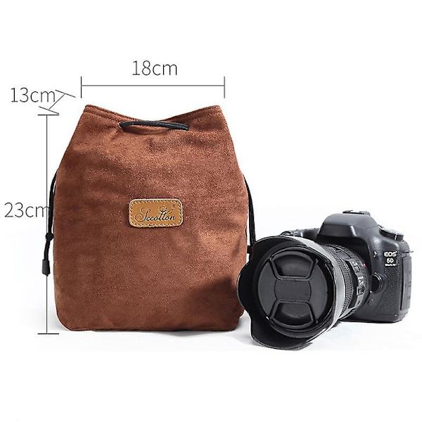 Myk Kameraveske for Canon Nikon DSLR Støtsikker Snørestreng Objektiv Bæreveske Firkantet Brown