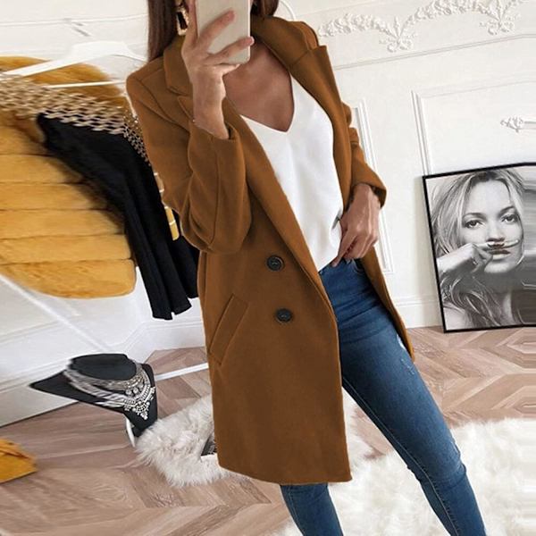 Elegant Dame Plus Size Varm Frakke Cardigan Vinter Ensfarvet Langærmet Overtøj
