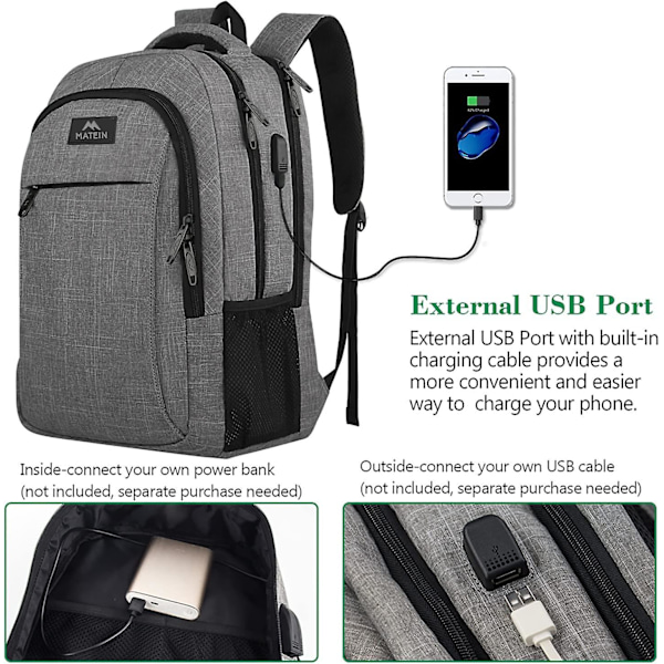 Kannettava tietokonereppu matkustamiseen, varkaudenesto-liikereppu, ohut ja kestävä, USB-latausportilla, vettähylkivä koululaukku, tietokonelaukku, lahjaidea