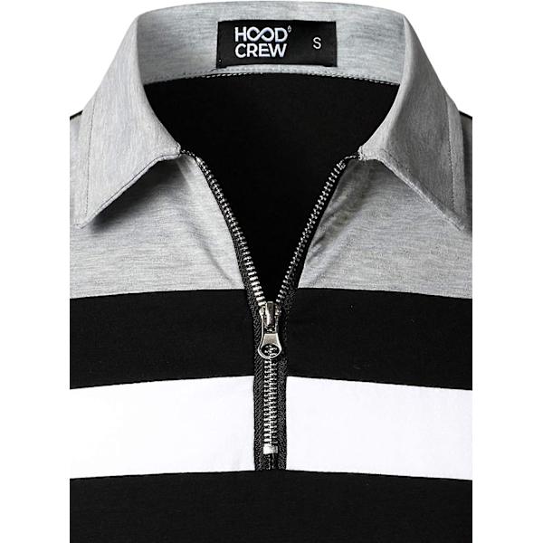 Herr Casual Långärmad Polotröjor Kontrastfärg Patchwork Bomull Tee Toppar Black M