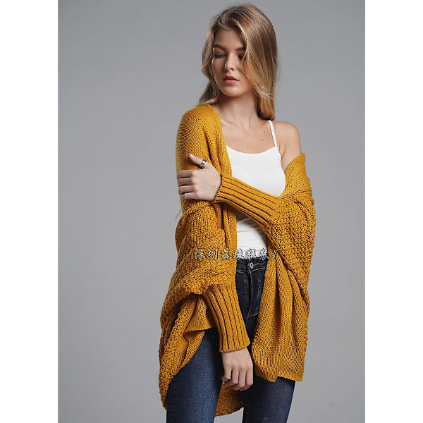 Syksyn ja talven lepakkohiha plus-koon pitkä neulecardigan-pusero naisten takki naisten pusero Turmeric Average size