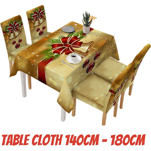 (b) Premium Juleduk med 4 Stoltrekk, 140cmx180cm (Svart og Gull God Jul)