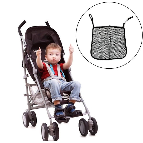 Mesh barnvagnsförvaringsväska, universellt barnvagnsförvaringsnät, barnvagnsnät, barnvagnsorganisatör, meshficka på baksidan av barnvagnen, 2 stycken svart