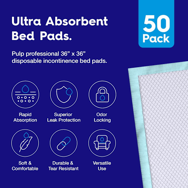50 x Vatterede 91 x 91 cm Engangs Inkontinens Underlag | Høj Absorberingsevne Vandtætte Beskyttende Sengelagner til Madras, Sofa & Stol til Babyer