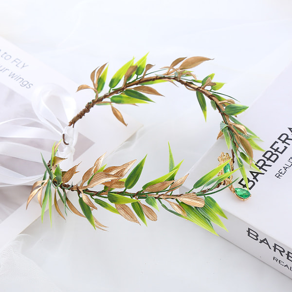 Handgjord Fe-Blomsterdiadem - Renässansfestivalkostym för Kvinnor, Skogsalvhuvudbonad, Skogsbladkrona för Kvinnor och Flickor