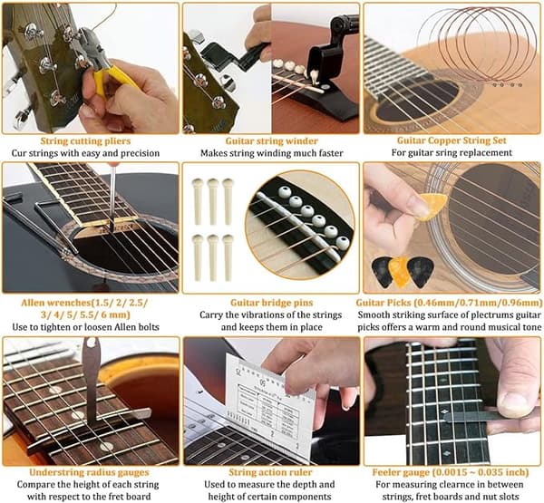 Gitarr Reparationskit, 72-Delar Professionellt Gitarr Reparationskit Inkluderar Gitarrsträngar, Plektrum, Brygga, Gitarrkod För Akustisk Elektrisk Gitarr