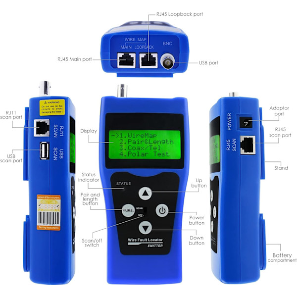 NF-388 Multifunksjonell Håndholdt Nettverk Koaksialkabel Tester Koaksialkabel Sporer Nettverkskabel Ethernet (Blå)