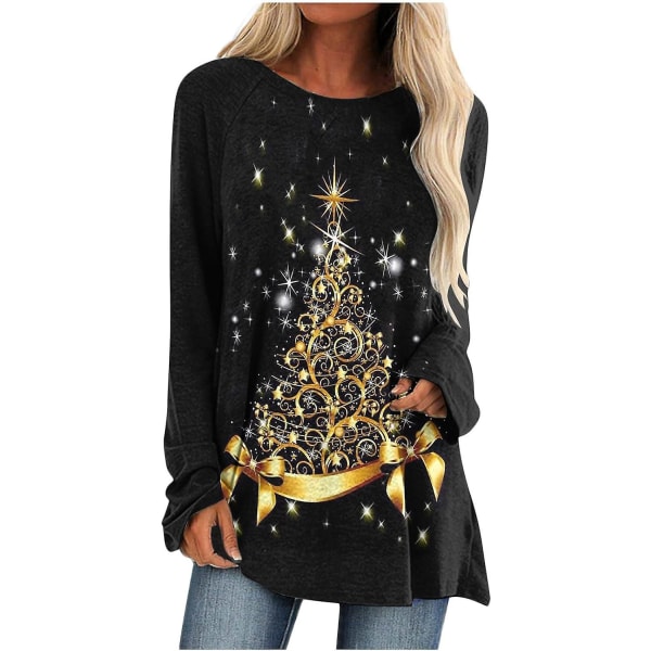 Jultröjor för kvinnor Casual Pullover Sweatshirt Tunikatröjor med print (UK storlek S-5xl)