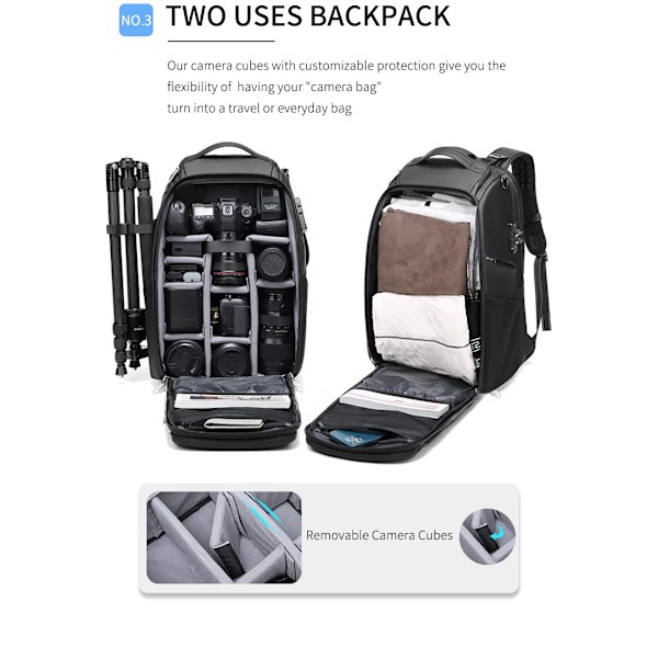 Vattentät Ryggsäck i Nylon Canvas för Utomhusfotografering, Mode DSLR Ryggsäck, Bärbar Kamera Väska för Utomhus