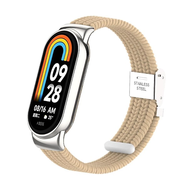 För Xiaomi Smart Band 8 flätad nylon klockarmband justerbart spänne elastiskt band Apricot