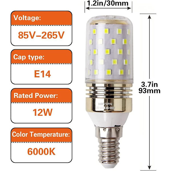 Led Majs Ljuspärla E14 12w Kandelaber Lampor 100w Ekvivalent, 1100lm, Kallt Vit 6000k, Ej Dimbar (4 Pack) [Energiklass A++]