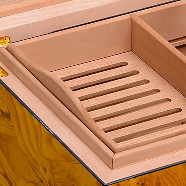 Dubbellagers Cigarrhumidor, Bordscigarrhumidor i Cedarträ med Hygrometer och Säkerhetslås, Cigarrförvaringslåda, Rymmer 150 Cigarrer, Cigarrgåvor för Män