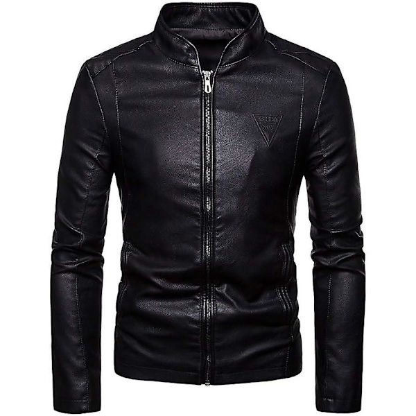 Herre Mode Cool Motorcykel Læderjakke Frakke Casual Ensfarvet Lynlås Langærmet Jakker Frakker Toppe black XL