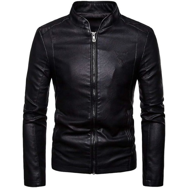 Herrmode Cool motorcykel läderjacka Casual Enfärgad dragkedja Långärmade jackor Kappor Toppar black 2XL