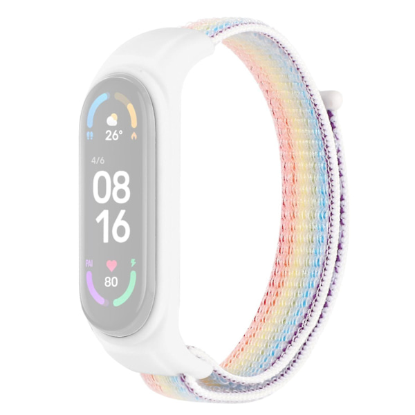 Säädettävä Nylon Sportti Ranneke Xiaomi Mi Band 3/ Band 4/Band 5/Band 6/Band 7 -älykelloille Silikonikotelolla Rainbow