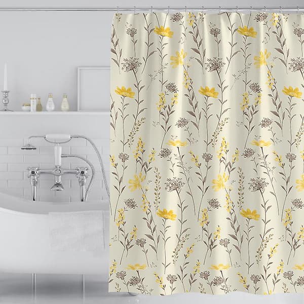 Duschdraperi 120 X 200cm Växter Blommor Tjock Polyestertyg Mögelbeständig Duschdraperifoder För Badrumsdekor Vattentät Badgardin Med