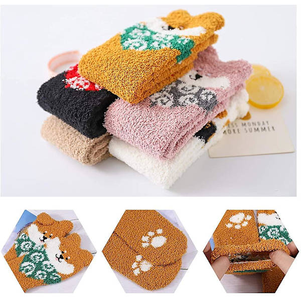5 par fluffiga vinterstrumpor, mjuka varma strumpor, fleece strumpor tofflor casual