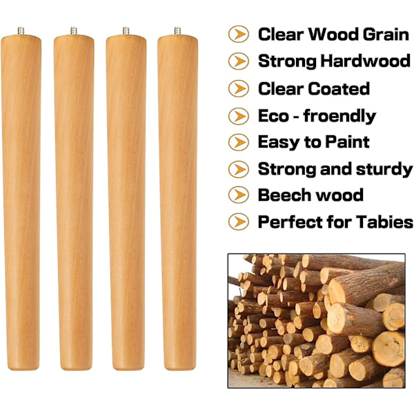 12 tommer møbelben, runde massive træbordsben, midt århundredes moderne erstatningsben perfekte til Ikea bord, sofa, seng, sofabord bensæt 12inch 12*2.375*1.625 inches