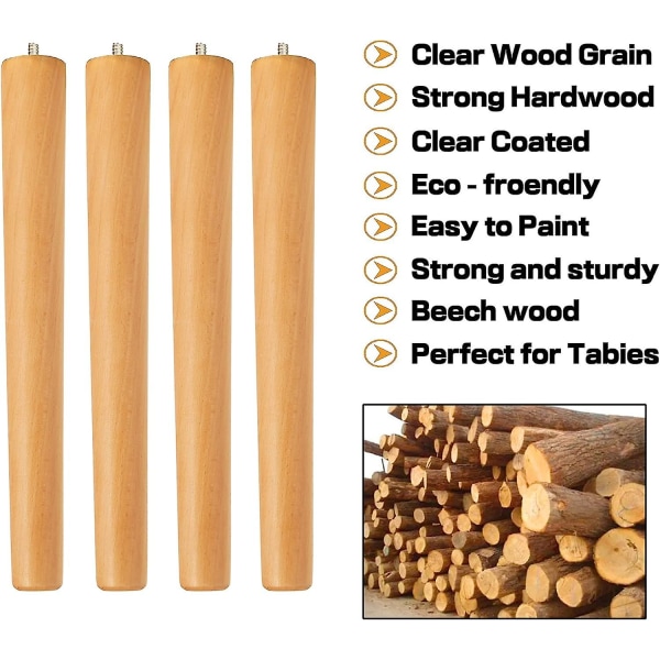 12-tums möbelben, runda massiva träbordsben, moderna ersättningsben i mitten av århundradet, perfekta för Ikea-bord, soffa, säng, soffbord, benuppsättning 12inch 12*2.375*1.625 inches