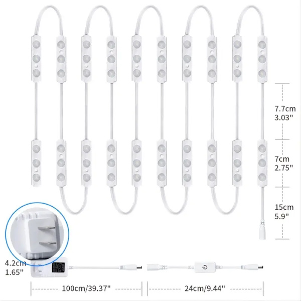 Hollywood Glam LED Vanity Lights Kit, 3 meter dæmpbare spejllamper, helkropsspejl & badeværelsesspejl belysning, stik til gulv