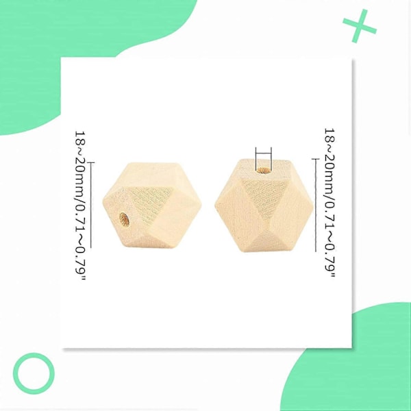 100 st Geometriska Träpärlor 20mm Omålade Facetterade Polygoner Forma Träpärlor Naturlig Färg Polyeder Träpärlor för Hantverk Girlander Servis Jul