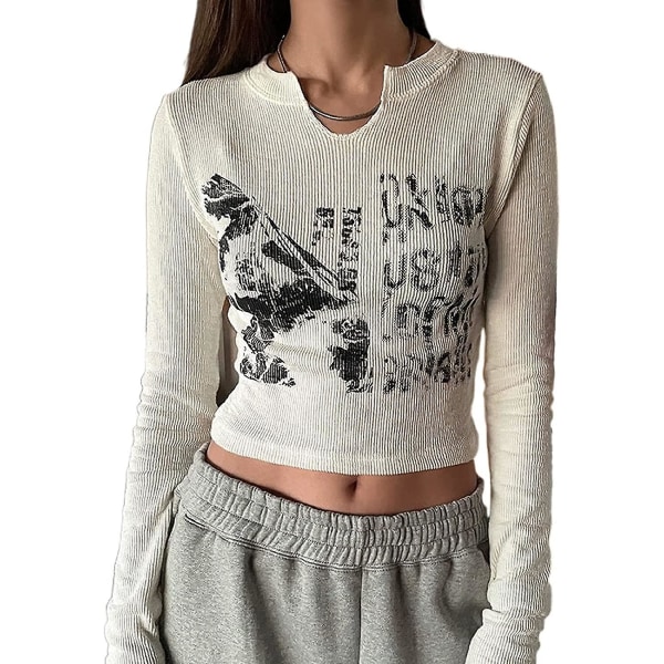 Kvinnor Y2k Långärmad Crop Top T-shirt Slim Fit Grafiskt print Goth Hiphop Tee