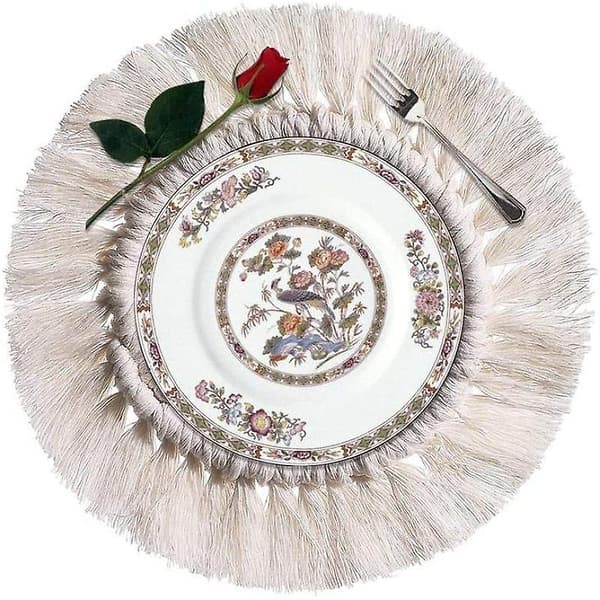 4-delad handgjord macramé-underläggsset, boho ren handgjord bomullsfläta macramé-koppmattor bordsdekor