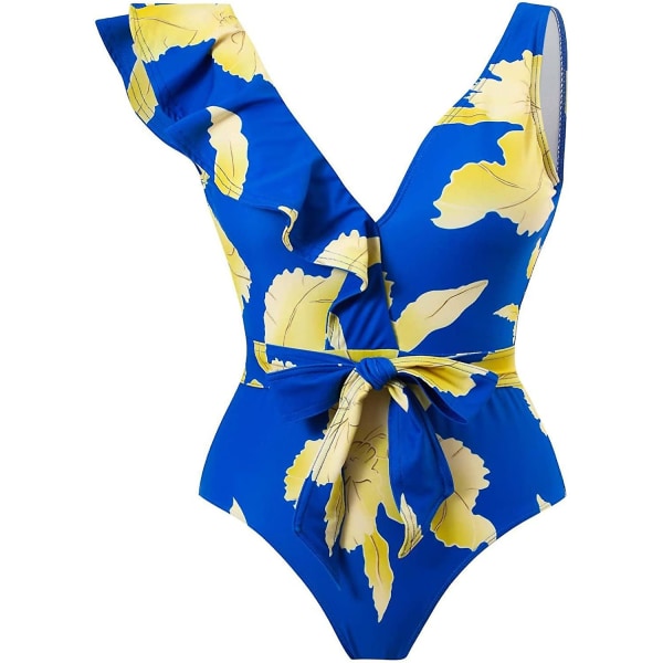 Eldel Badedrakt for Kvinner, Hel Badedrakt, Tettsittende Retro Trykk L 08 Blue