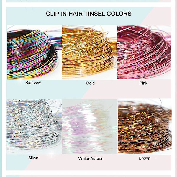 Skinnende tråder glitter hårglitter kit gull silke hår glitter streng extensions tilbehør for kvinner hodeplagg 6pc-dahong 24inches