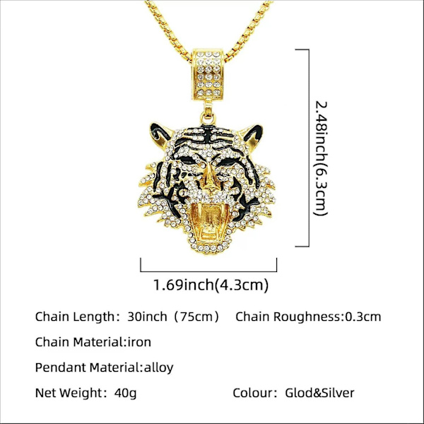 Iced Out Tiger Halsband Hip Hop Djur Iced Out Kedja Rap Punk Rock Club Disco Cz Diamant Bling Pennywise Kostym Pojkar Smycken Kubansk Länk Chai