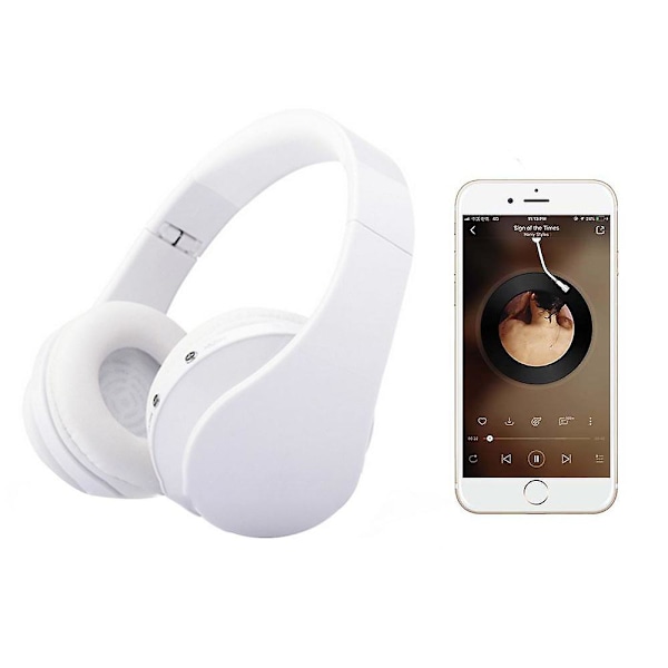 Langattomat Bluetooth-kuulokkeet, sankakuulokkeet mikrofonilla, kokoontaitettavat ja kevyet, MP3-tila ja FM-radio matkapuhelimille, kannettaville tietokoneille ja televisioille White