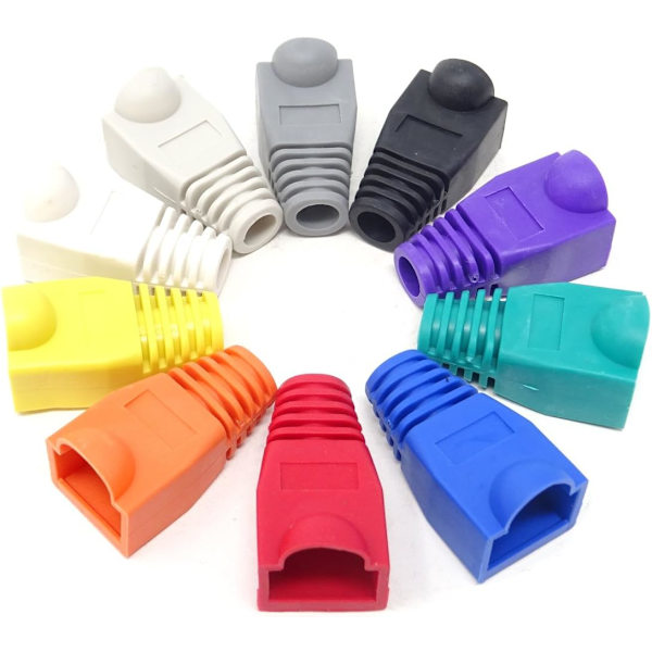 100 stk. 10 farger Plast RJ45 Ethernet Nettverkskabel Strekkavlastningsstøvler Kabelkontakt Pluggdeksler for CAT5 CAT5e CAT6