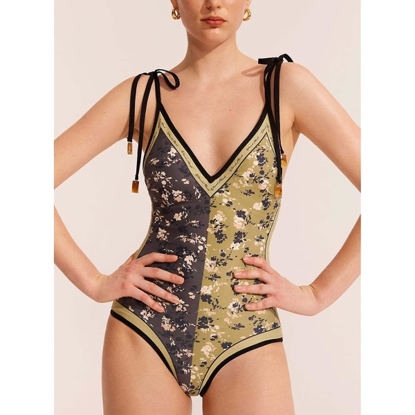 Eldel Badedrakt for Kvinner, Hel Badedrakt, Tettsittende Retro Trykk L 07 Green