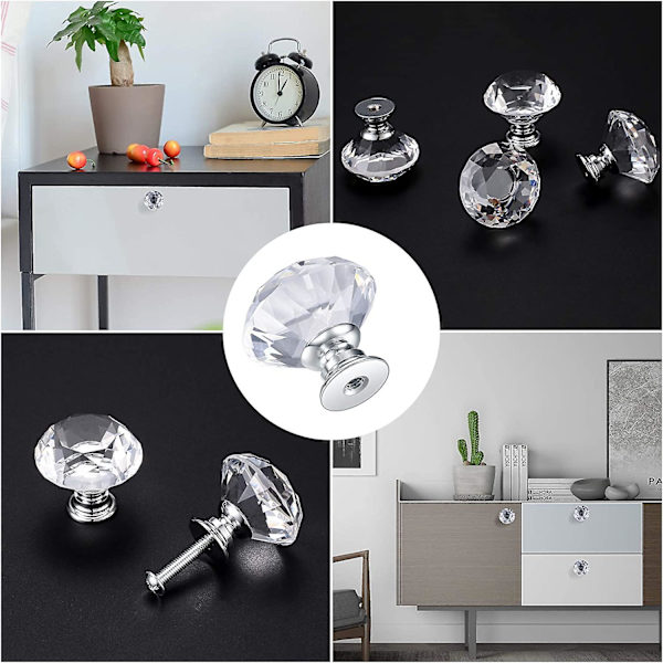 8 st kristalldörrknoppar, diamantknoppar, diamantmöbelhandtag, handtagsknoppar skåpinredning, låda, köksknopphandtag - 30 mm