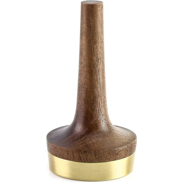 Ringsholder i tre for smykker, svart valnøtttre med messingstativ, moderne utstilling, gave til bryllup og jubileum