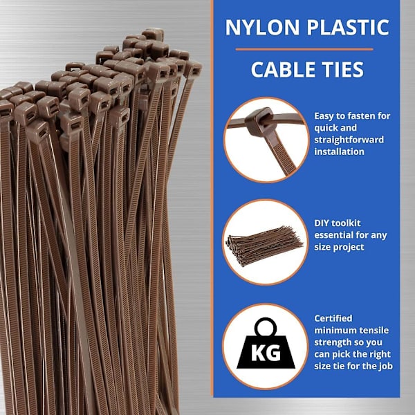 Små lilla kabelbinder, 100 mm x 2,5 mm, bulkpakke med 1000, 4\" Premium nylon Brown 300mmx3.6mm