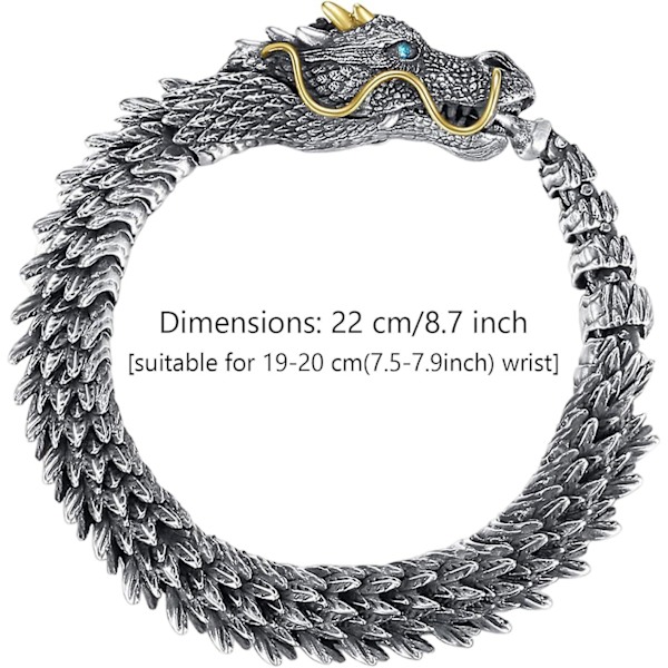 Metallhandgjord drakekedja armband, handgjord retro 3d drake armband, kreativa personlighet herr armband gåvor 22cm
