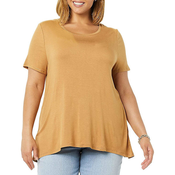Naisten rento istuvuus, lyhythihainen, pyöreä pääntie, Swing-t-paita Dark Camel L