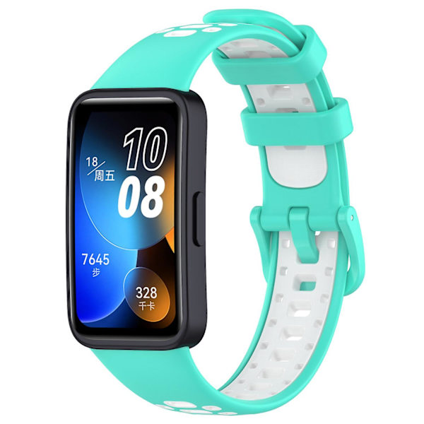 Justerbart silikonklockarmband för Huawei Band 8, tvåfärgat ersättningsarmband Cyan White