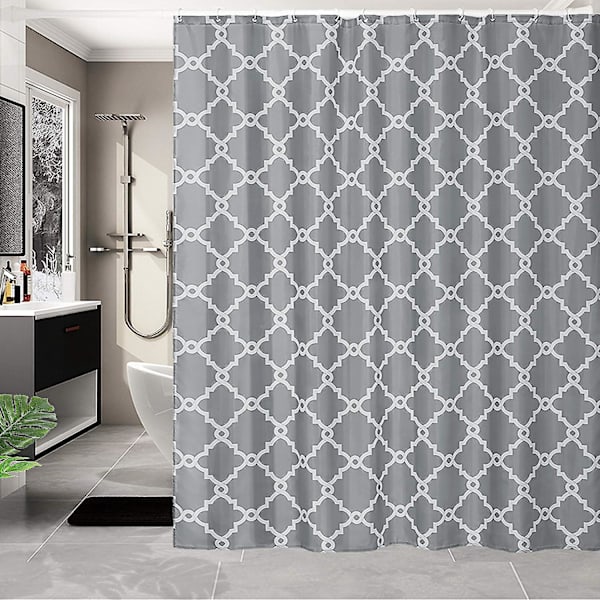 Bruseforhæng, Badeværelsesforhæng med 12 Kroge, Vandtæt Polyester Grey Geometric