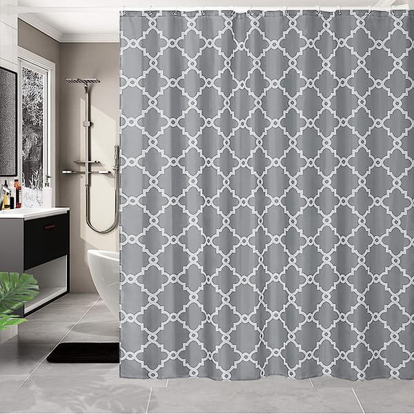 Duschdraperier, badrum duschdraperi med 12 krokar, vattentät polyester Grey Geometric