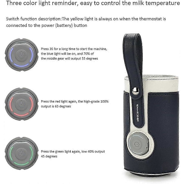 Mnsun USB-driven Bebisflaskevärmare Bärbar Fickvärmare för Mjölk Isolerade Termostat Mjölkmatsvärmare Fick med USB-laddningsport för Bebisvård Navy Blue