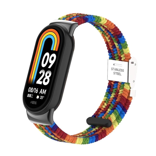 För Xiaomi Smart Band 8 flätat nylon watch Justerbart spänne elastiskt band Rainbow