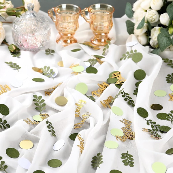 400 stk. Grønne Baby Shower Konfetti Scatter Dekorationer, Grøn Brun Hvid Bord Konfetti Prikker Med Eucalyptus Og Guld Baby Konfetti Scatter Til Ba