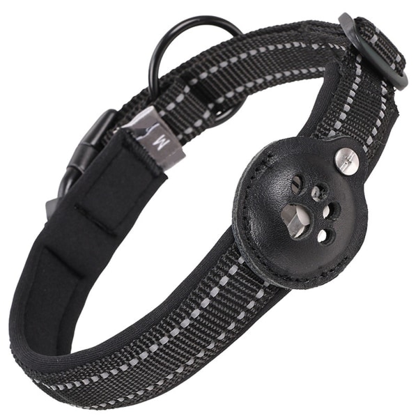 AirTag hundhalsband, integrerat reflekterande AirTag halsband för hund med AirTag case i mjukt Pu-läder för liten medelstor hund Black XL