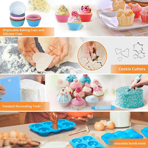 Kakdekorationsverktyg Tillbehör Kit: 236 st Baktillbehör Med Förvaringsväska - Spritspåsar Och Glasyrspetsar Set Cupcake Cookie Frosting  Bageri Set F