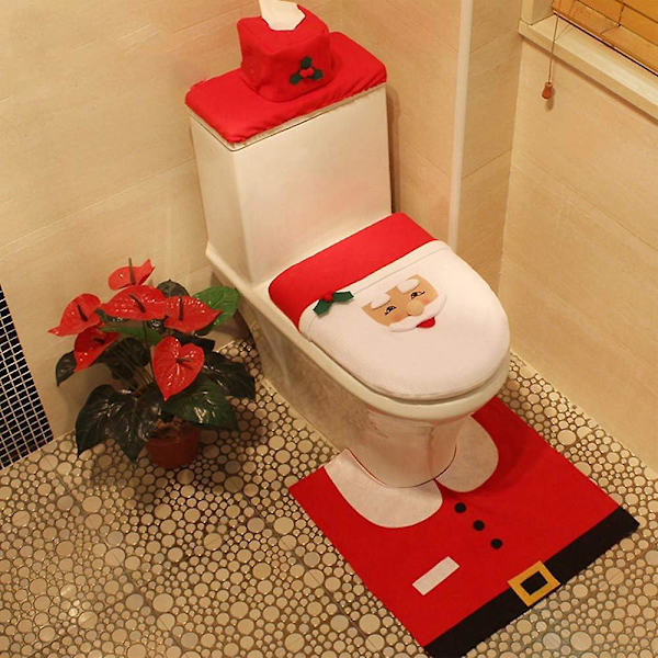 Sæt med 3 juledekorationer til toiletlåg, bademåtte, julekonturmåtte