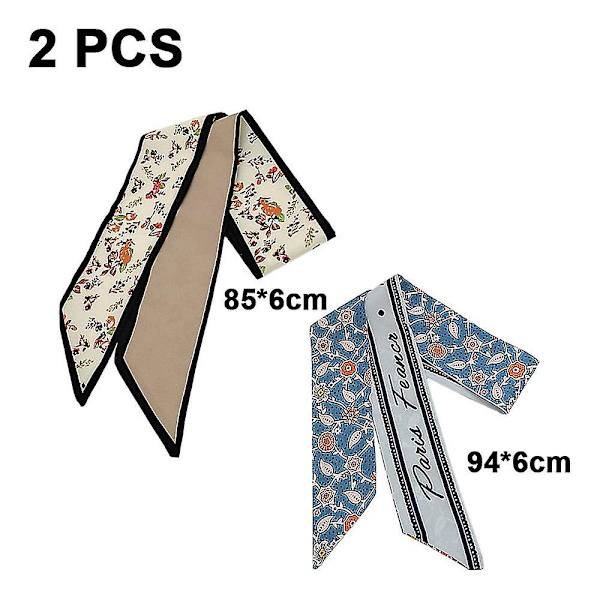 2-pack långa tunna chiffongscarfar - smala halsdukar midjebälten huvudbonader för kvinnor present Style 3