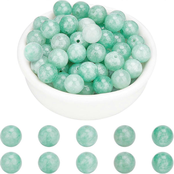 Ca. 48 stk. Natursteinperler 8mm Naturlig Myanmar Jade Runde Perler Edelsten Løse Perler for Armbånd Halskjede Smykkefremstilling (Hull: 1mm)